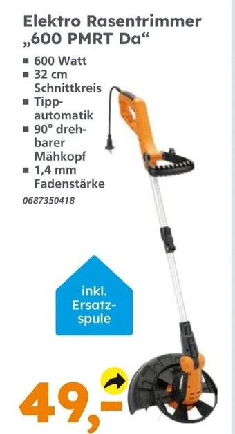 Globus Baumarkt PRIMASTER Elektro Rasentrimmer ,,600 PMRT Da" Angebot