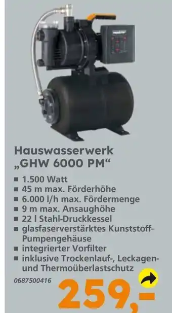 Globus Baumarkt PRIMASTER Hauswasserwerk ,,GHW 6000 PM" Angebot