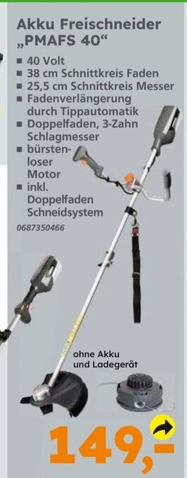 Globus Baumarkt PRIMASTER Akku Freischneider ,,PMAFS 40" Angebot