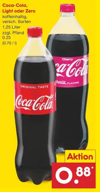 Netto Marken-Discount Coca-Cola, Light oder Zero 1,25 Liter Angebot