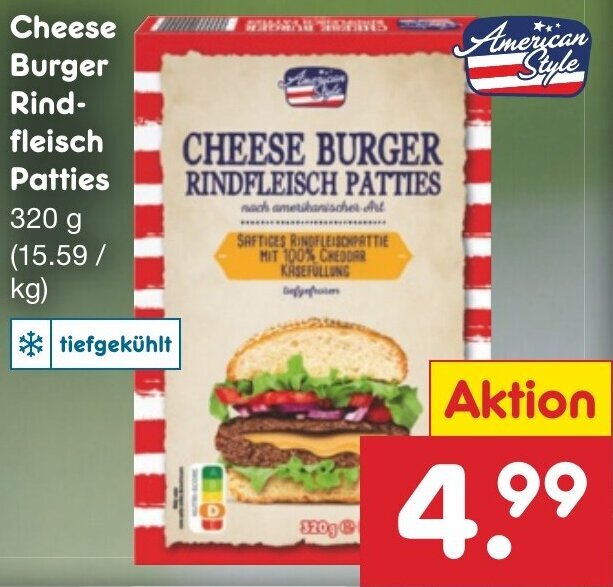 American Style Cheese Burger Rindfleisch Patties 320 g Angebot bei