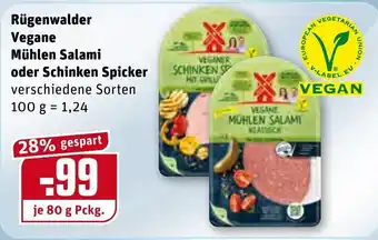 REWE Rügenwalder Vegane Mühlen Salami oder Schinken Spicker 80g Angebot