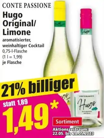 Norma CONTE PASSIONE Hugo Original/ Limone 0,75 L Flasche Angebot