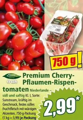 Norma Ernte Krone Premium Cherry-fresh Pflaumen-Rispentomaten 750 g Angebot