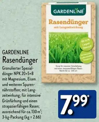 Aldi Nord GARDENLINE Rasendünger 3 kg Packung Angebot