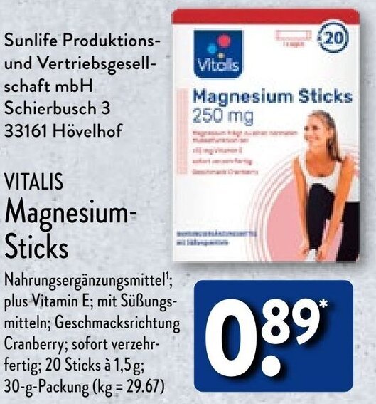 VITALIS MagnesiumSticks Angebot bei Aldi Nord