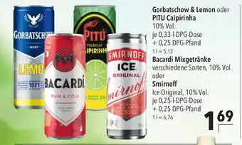 CITTI Markt Gorbatschow & Lemon oder PITU Caipirinha, Bacardi Mixgetränke oder Smirnoff 330/250ml Angebot
