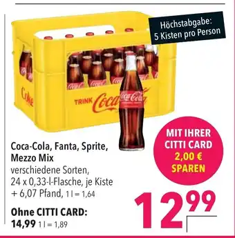 CITTI Markt Coca-Cola, Fanta, Sprite, Mezzo Mix 24*330ml Angebot