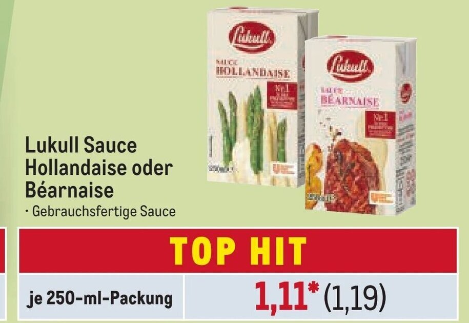 Lukull Sauce Hollandaise oder Béarnaise 250ml Angebot bei METRO