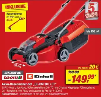 toom Baumarkt Einhell Akku-Rasenmäher-Set ,,GE-CM 30 Li CT" Angebot