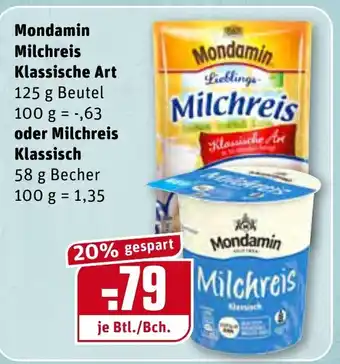 REWE Mondamin Milchreis Klassische Art 125g oder Milchreis Klassisch 58g Angebot