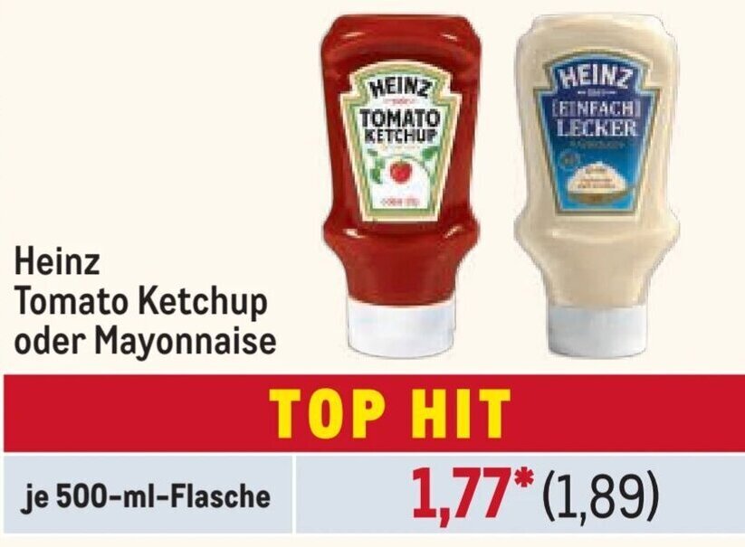 METRO Heinz Tomato Ketchup oder Mayonnaise je 500-ml-Flasche Angebot