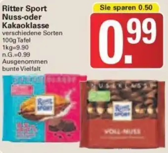 WEZ Ritter Sport Nuss-oder Kakaoklasse 100g Tafel Angebot