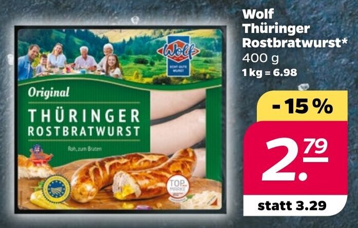 Wolf Thüringer Rostbratwurst* 400 g Angebot bei NETTO