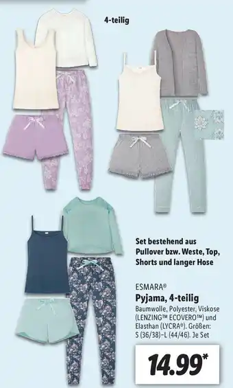 Lidl Esmara Pyjama, 4 teilig Angebot