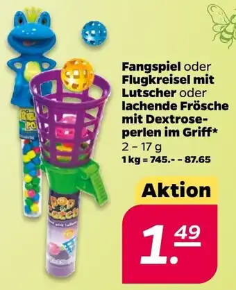 NETTO Fangspiel oder Flugkreisel mit Lutscher oder lachende Frösche mit Dextrose-perlen im Griff* 2-17 g Angebot