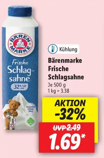 Lidl Bärenmarke Frische Schlagsahne 500g Angebot