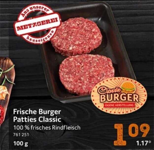 Classic BURGER Frische Burger Patties Classic 100 frisches Rindfleisch 100g Angebot bei Selgros