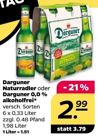 NETTO Darguner Naturradler oder Darguner 0,0% alkoholfrei* 6 x 0,33 Liter Angebot