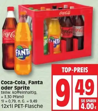 Edeka Coca-Cola, Fanta oder Sprite 12x1 L PET Flasche Angebot