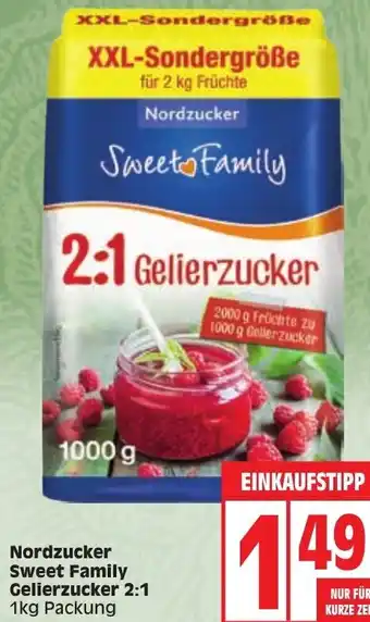 Edeka Nordzucker Sweet Family Gelierzucker 2:1 1kg Packung Angebot