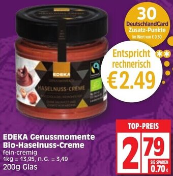 Edeka EDEKA Genussmomente Bio-Haselnuss-Creme 200 g Glas Angebot