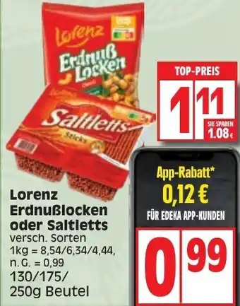 Edeka Lorenz Erdnußlocken oder Saltletts 130/175/ 250g Beutel Angebot