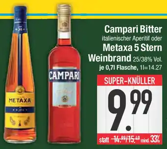 E-Center Campari Bitter oder Metaxa 5 Stern Weinbrand 0,7 L Flasche Angebot