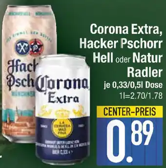 E-Center Corona Extra, Hacker Pschorr Hell oder Natur 0,33/0,5 L Dose Angebot