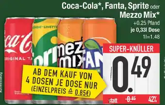 E-Center Coca-Cola*, Fanta, Sprite oder Mezzo Mix 0,33 L Dose Angebot