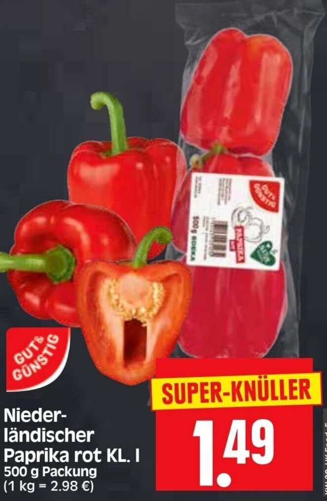 Paprika rot KL. I 500 g Angebot bei Edeka Herkules