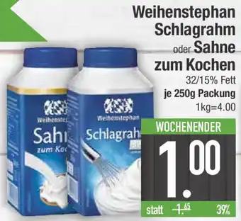 E-Center Weihenstephan Schlagrahm oder Sahne zum Kochen 250 g Packung Angebot