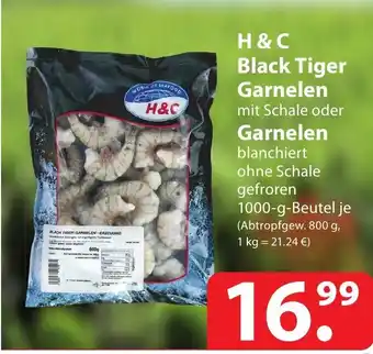 Famila Nord Ost H & C Black Tiger Garnelen mit Schale oder Garnelen blanchiert ohne Schale gefroren 1000-g Angebot