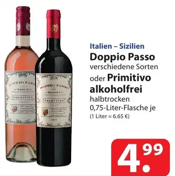 Famila Nord Ost DOPPIO PASSO oder Primitivo alkoholfrei 0,75 Liter Angebot