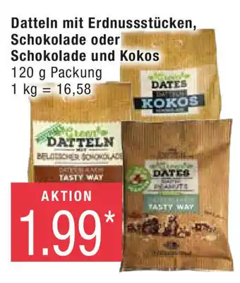 Marktkauf Datteln mit Erdnussstücken, Schokolade oder Schokolade und Kokos 120g Angebot