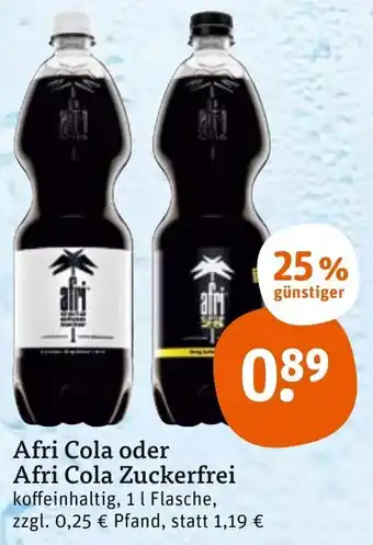 tegut Afri Cola oder Afri Cola Zuckerfrei 1 L Flasche, Angebot