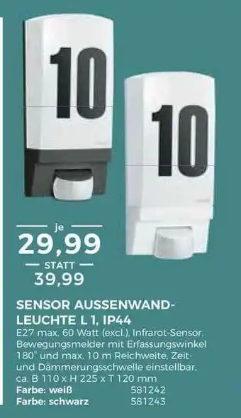 BBM Baumarkt Sensor Aussenwandleuchte L1 Angebot