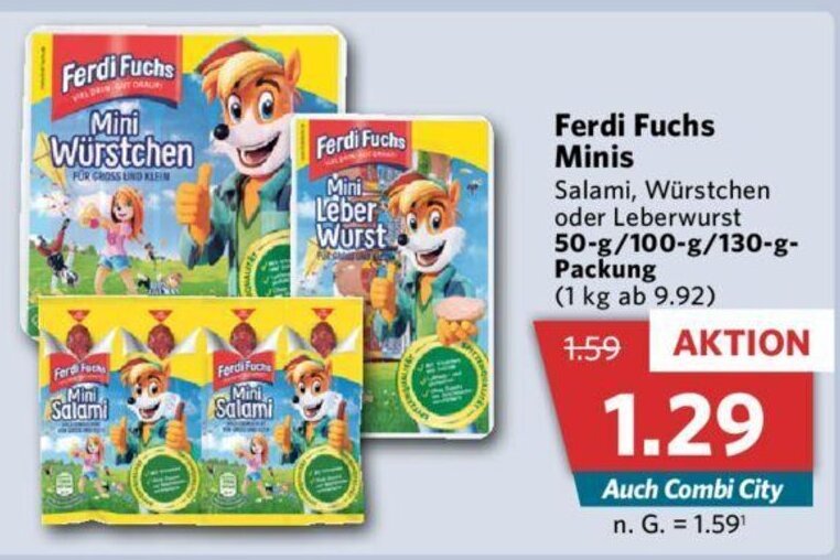 Ferdi Fuchs Minis Salami, Würstchen oder Leberwurst 50g/100g/130g