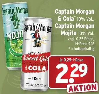 Wasgau Captain Morgan & Cola, Captain Morgan Mojito 0,25 L Dose Angebot