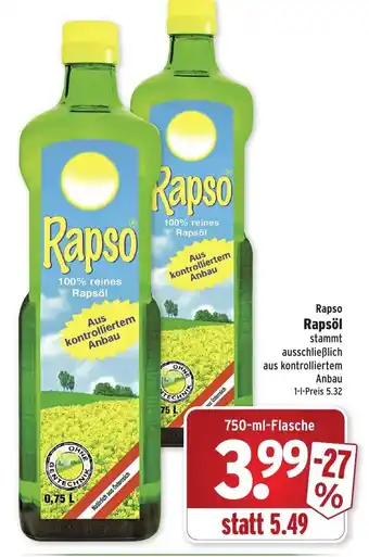 Wasgau Rapso Rapsöl 750-ml-Flasche Angebot