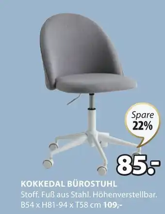 Jysk KOKKEDAL BÜROSTUHL Stoff. Fuß aus Stahl. Höhenverstellbar. B54 x H81-94 x T58 cm Angebot