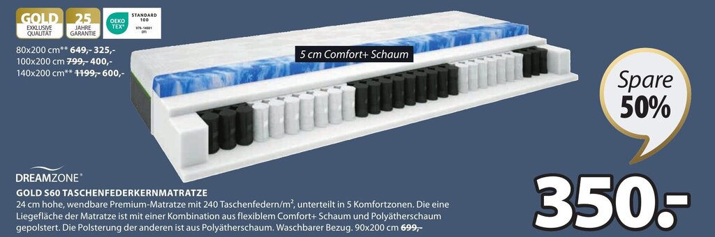 DREAMZONEⓇ GOLD S60 TASCHENFEDERKERNMATRATZE Angebot bei Jysk
