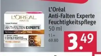 Rossmann L'Oréal Anti-Falten Experte Feuchtigkeitspflege 50 ml Angebot