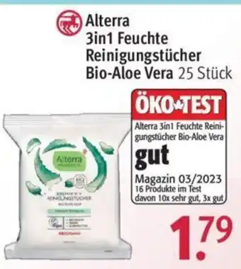 Rossmann Alterra 3in1 Feuchte Reinigungstücher Bio-Alo3in1 Feuchte Reinigungstücher Bio-Aloe Vera 25 Stück Angebot