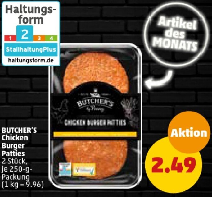 BUTCHER'S Chicken Burger Patties 250gPackung Angebot bei PENNY