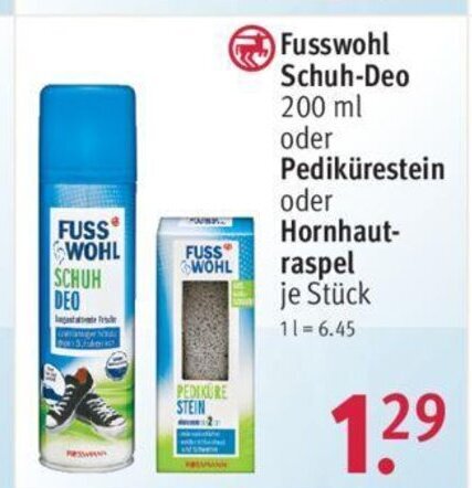 Fusswohl Schuh-Deo 200 ml oder Pedikürestein oder Hornhautraspel Angebot bei Rossmann