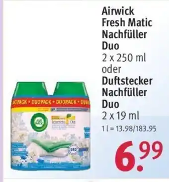 Rossmann Airwick Fresh Matic Nachfüller Duo 2 x 250 ml oder Duftstecker Nachfüller 2*19ml Angebot