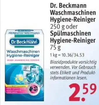 Rossmann Dr. Beckmann Waschmaschinen Hygiene-Reiniger 250 g oder Spülmaschinen Hygiene-Reiniger 75 g Angebot