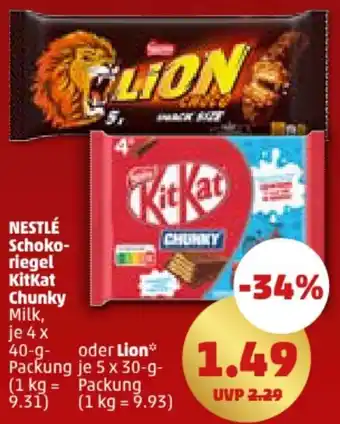 PENNY NESTLÉ Schokoriegel KitKat Chunky 40 g oder Lion 5x30 g Packung Angebot