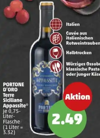 PENNY PORTONE D'ORO Terre Siciliane Appassite 0,75-Liter-Flasche Angebot